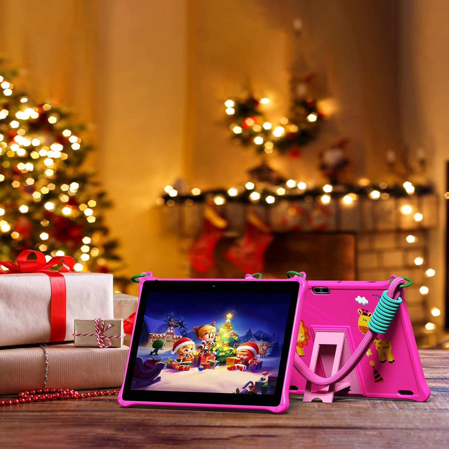 PRITOM 10 inch Kids Tablets Android, 64GB, Tablet with Lanyard, Parental Control, HD IPS Display, WiFi, Dual Camera, Toddler Tablet for Kids, Pink