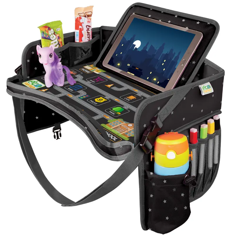 ECOFANTASY Kids Travel Tray - Waterproof Carseat Table Top - Car Seat Tray for Toddler - Travel and Road Trip Essentials Kids - Lap Desk with Storage - Best Toddler Christmas Gift - Black Friday Cyber Monday