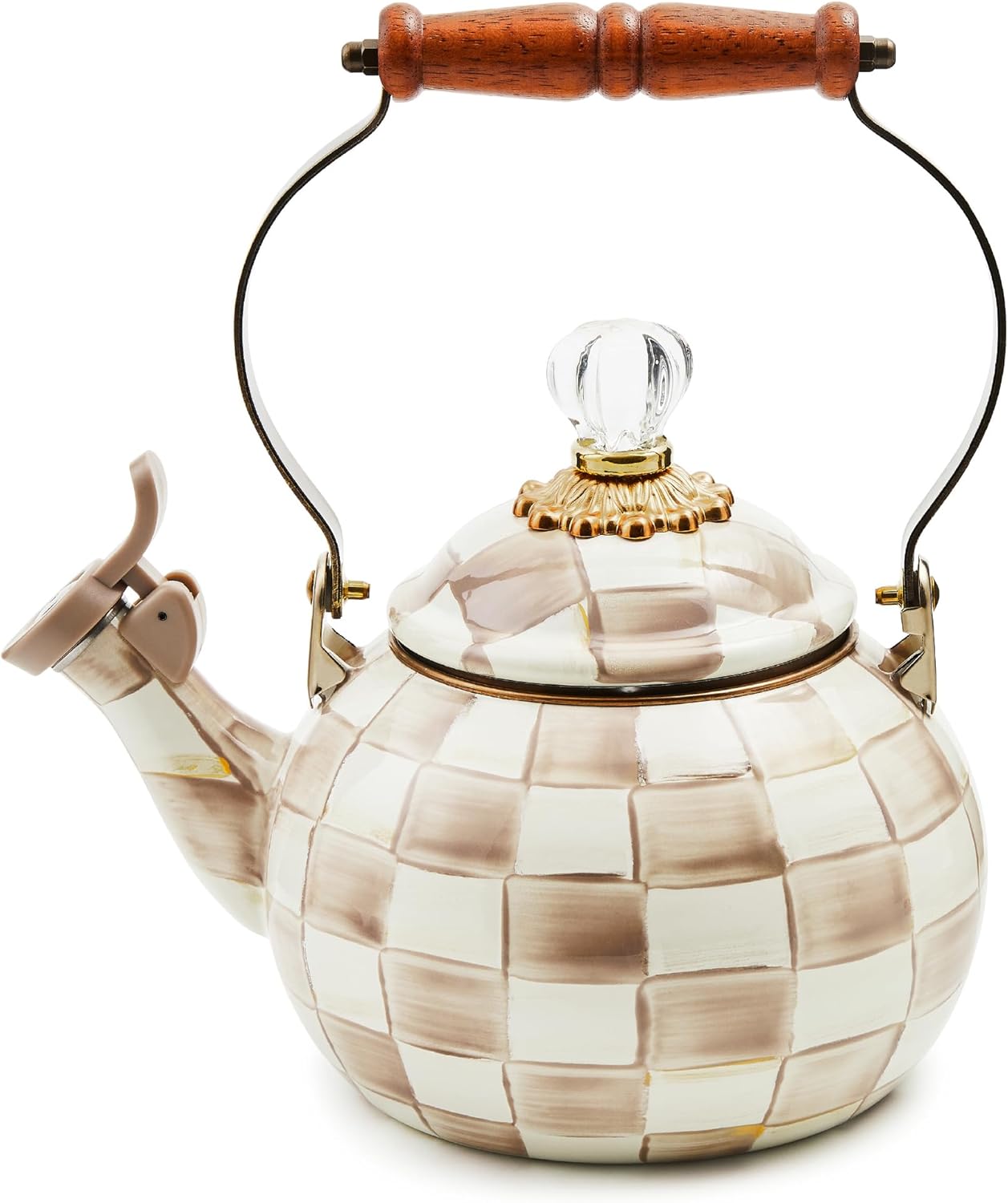 🌸 Elegant Rosy Check Whistling Tea Kettle: Hand-Painted Enamel Stovetop 🫖