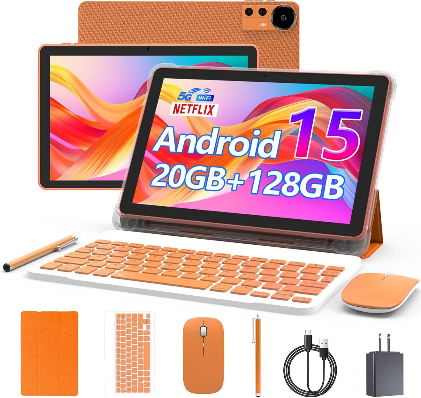 🎉Grand Opening – 50% Off!⏰️ Android 15 Tablet 10 Inch, 20GB RAM+128GB ROM/ 2TB Expandable, 2.0GHz Quad-core Processor, 1280*800 HD Screen, 5G WiFi6 BT 5.0, 2 in 1 Tablets with Keyboard Case Mouse Stylus, Widevine L1 Blue