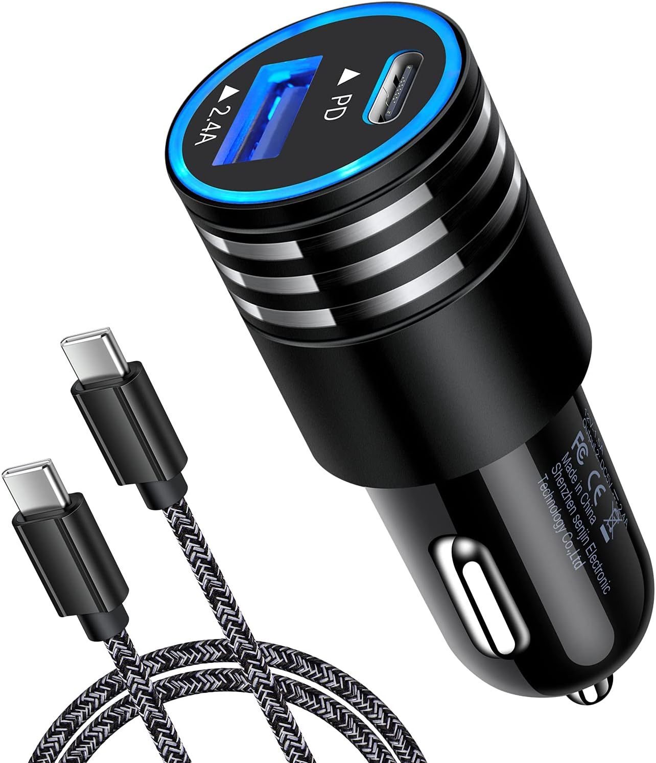 USB C Car Charger Fast Charging C Cord for Samsung Galaxy A17 A16 5G S24 S23 A15 A14 A25 S22 S21 Ultra/S21+/S20 FE/Note 20 S10e S9 A71 A72 A52 A32,iPhone 16 Pro Max 15,30W Phone Automobile Adapter