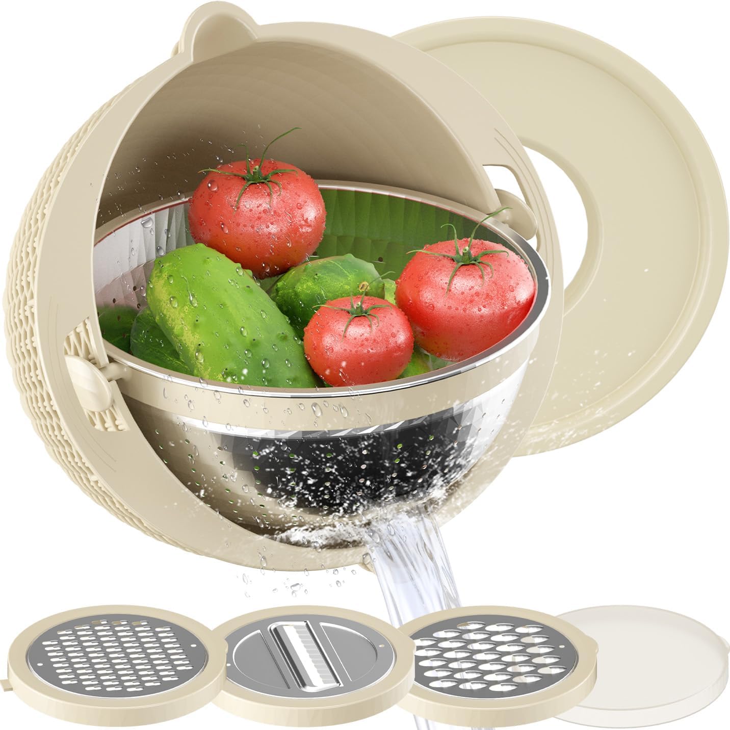 4-1 Colander with Bowl Set - Rotatable Strainers for Kitchen
