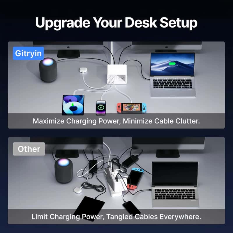 12-in-1 Desktop Charging Station with 2 Retractable Wall Chargers