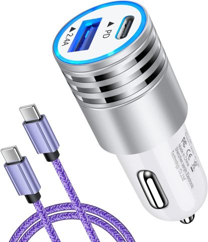 USB C Car Charger Fast Charging C Cord for Samsung Galaxy A17 A16 5G S24 S23 A15 A14 A25 S22 S21 Ultra/S21+/S20 FE/Note 20 S10e S9 A71 A72 A52 A32,iPhone 16 Pro Max 15,30W Phone Automobile Adapter