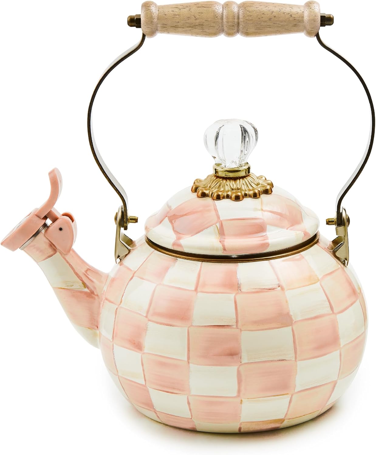🌸 Elegant Rosy Check Whistling Tea Kettle: Hand-Painted Enamel Stovetop 🫖