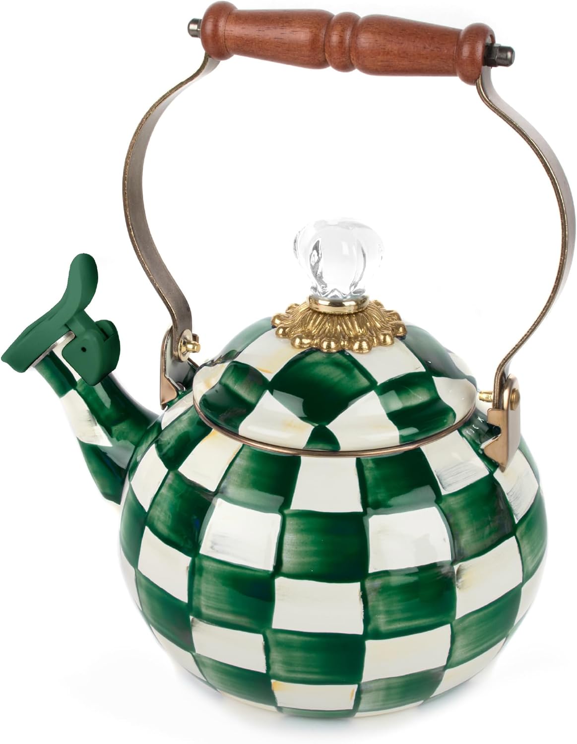 🌸 Elegant Rosy Check Whistling Tea Kettle: Hand-Painted Enamel Stovetop 🫖