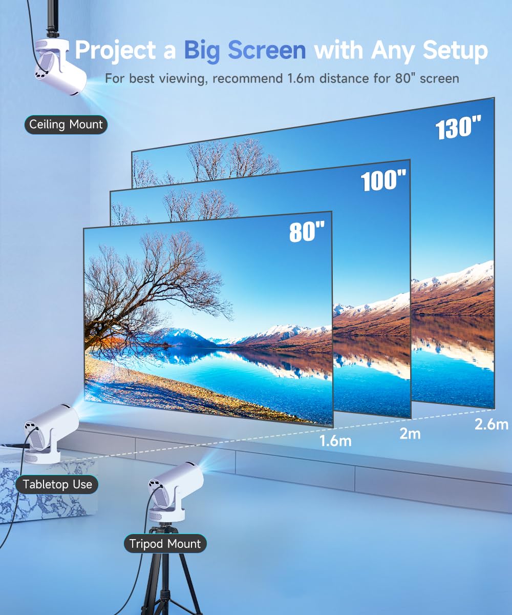 Mini Projector with WiFi 6 and Bluetooth 5.4, Portable Projector 4K Support