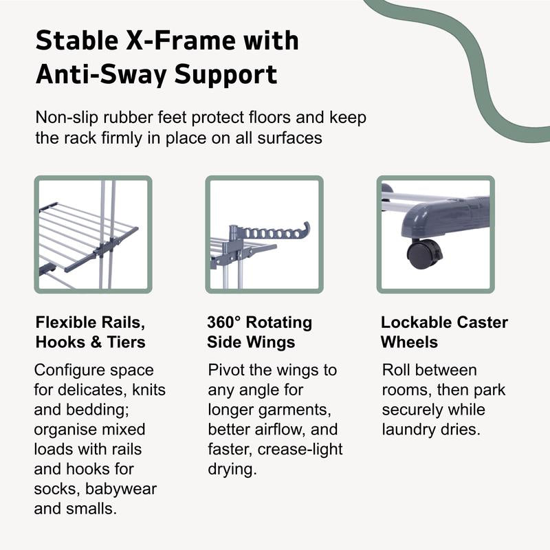 4-Tier GRS Certified Recycled Foldable Clothes Drying Rack with Mobile Wheels