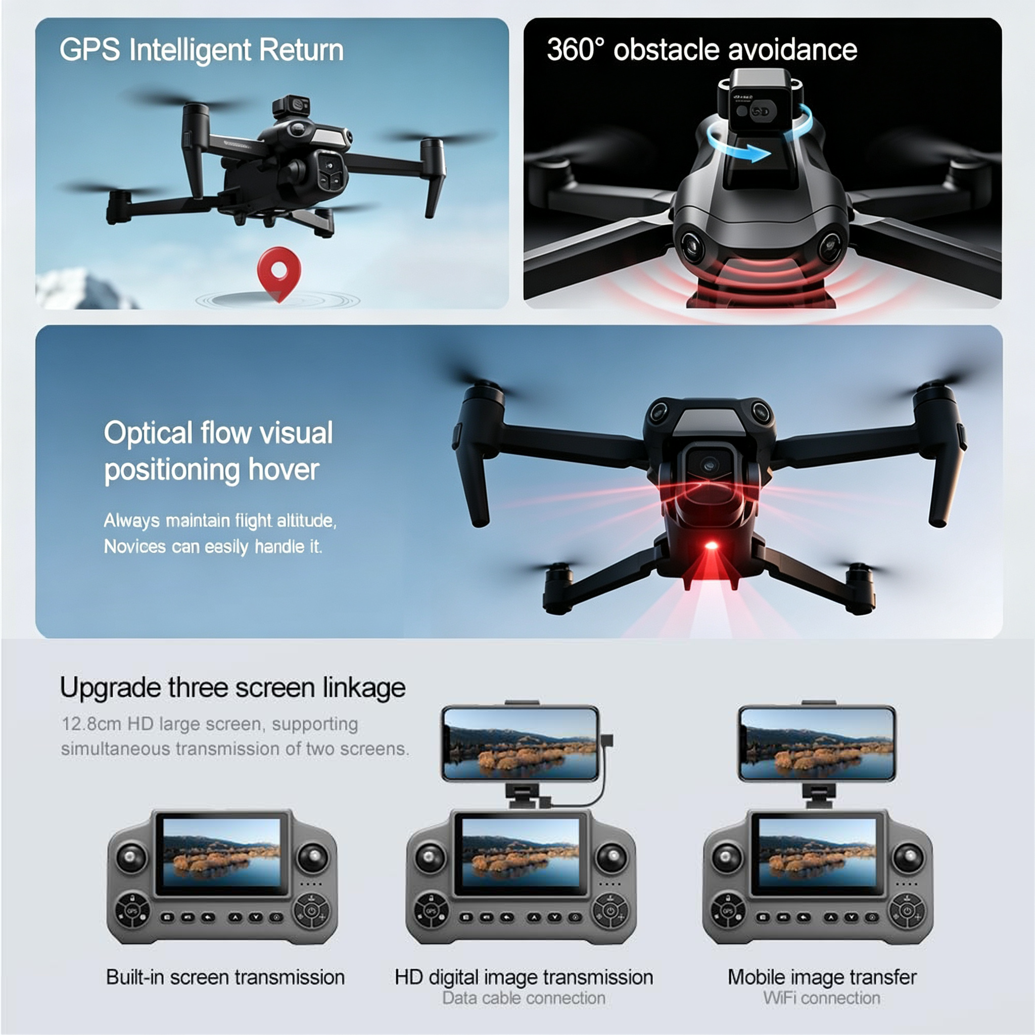 V918 GPS Drone with 8K Camera for Adults, RC Drones with 5 inch HD Screen | 60 Mins Flight Time, 3KM Control Range, 360° Obstacle Avoidance, Auto Return Follow Me, Foldable Quadcopter for Beginner Gift
