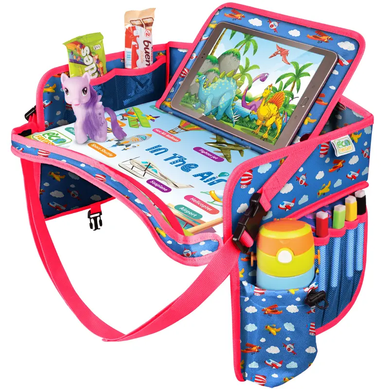 ECOFANTASY Kids Travel Tray - Waterproof Carseat Table Top - Car Seat Tray for Toddler - Travel and Road Trip Essentials Kids - Lap Desk with Storage - Best Toddler Christmas Gift - Black Friday Cyber Monday