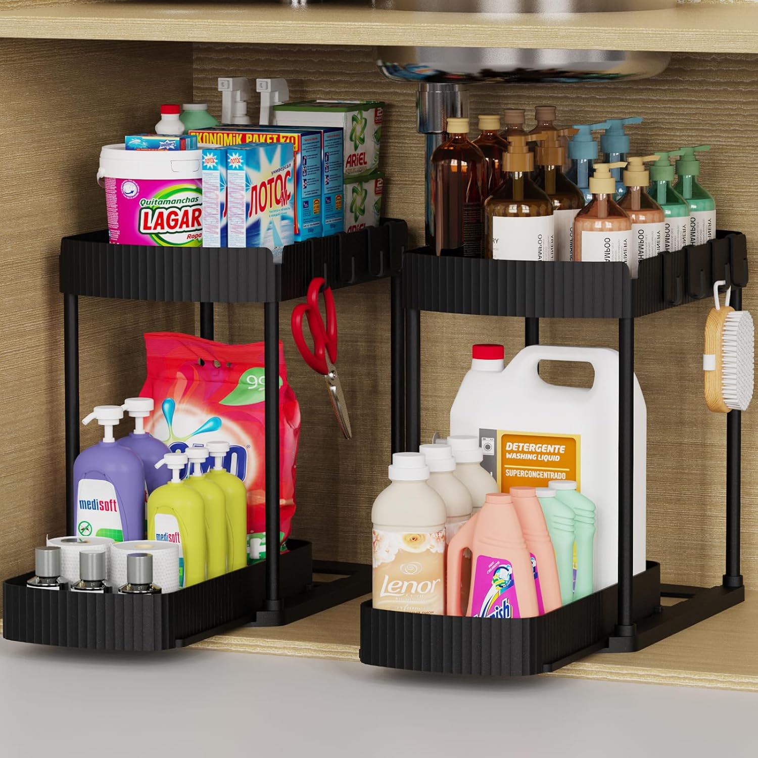 2 Pack Multi-Purpose Pull-Out Storage Organizers, Under Sink Organizer
