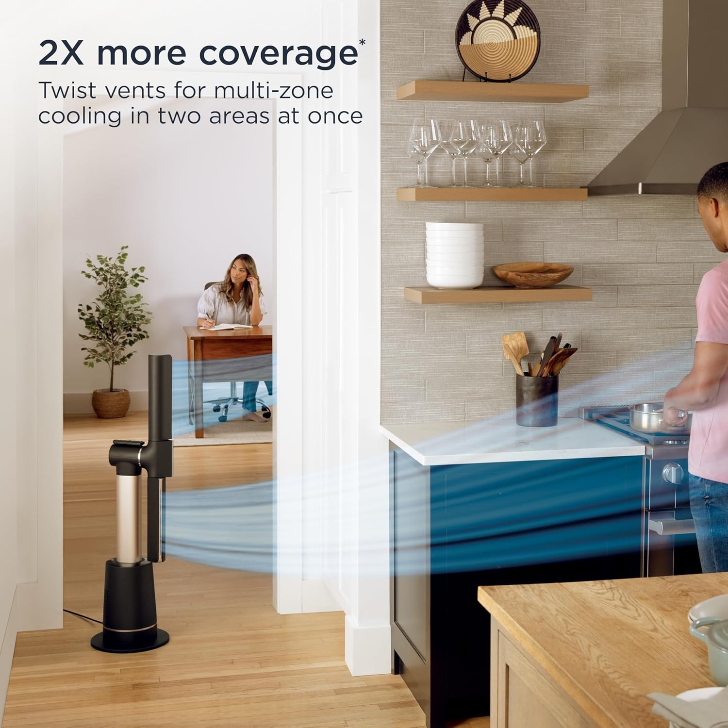 Shark TurboBlade Fan—Ultra-Customizable Bladeless Tower Fan, Pivots, Twists, Oscillates 180°, Circulates and Propels Air, 10 Noise Levels + 10 Speeds, Easy to Clean, Blush, TF202SPK2