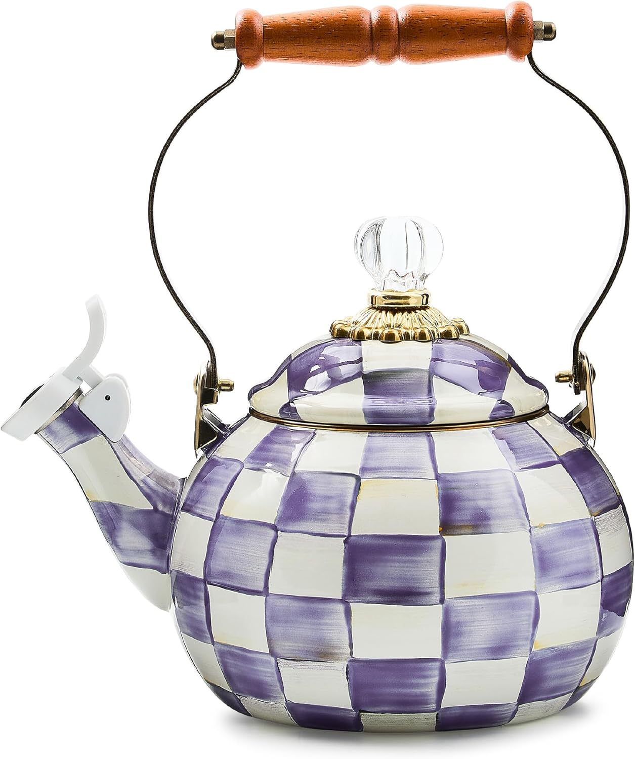 🌸 Elegant Rosy Check Whistling Tea Kettle: Hand-Painted Enamel Stovetop 🫖