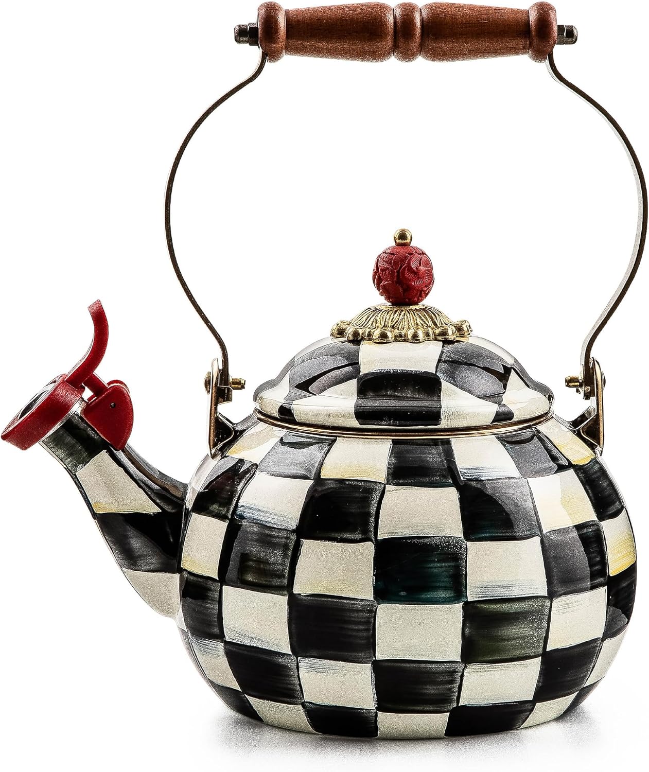🌸 Elegant Rosy Check Whistling Tea Kettle: Hand-Painted Enamel Stovetop 🫖