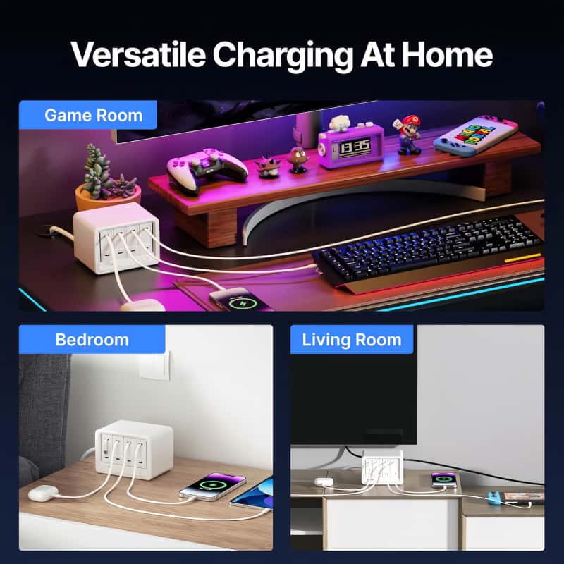 12-in-1 Desktop Charging Station with 2 Retractable Wall Chargers