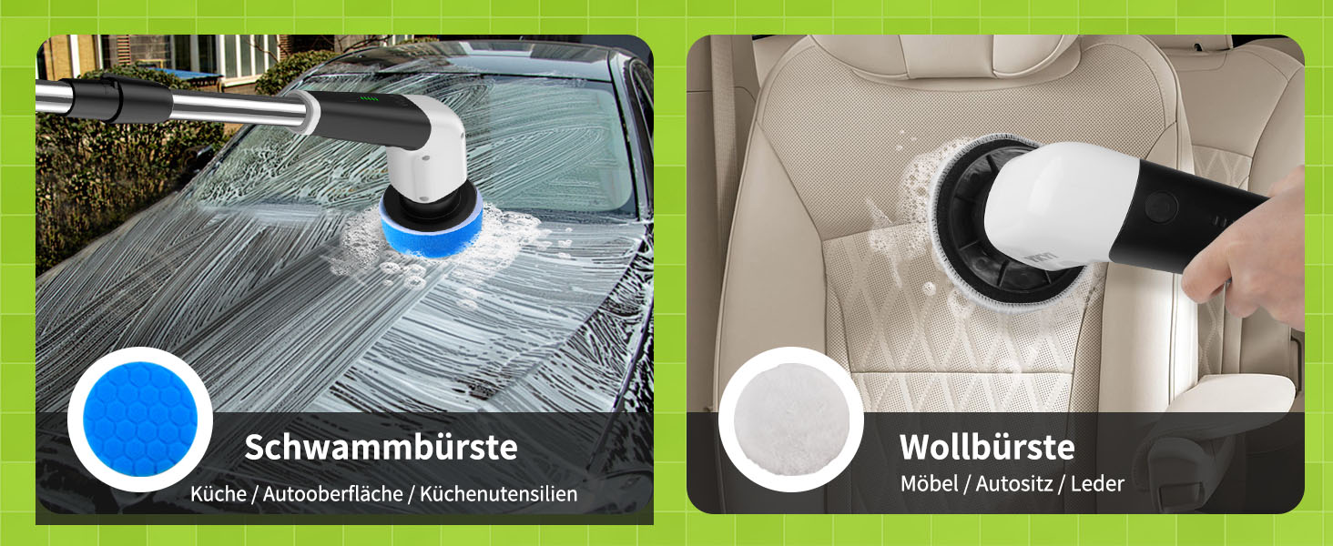 Der Text lautet &bdquo;Schwammb&uuml;rste&ldquo; und &bdquo;Wellb&uuml;rste&ldquo;. Fotoserie, die Roboterstaubsauger mit B&uuml;rsten zeigt, die auf verschiedenen Bodenfl&auml;chen arbeiten.