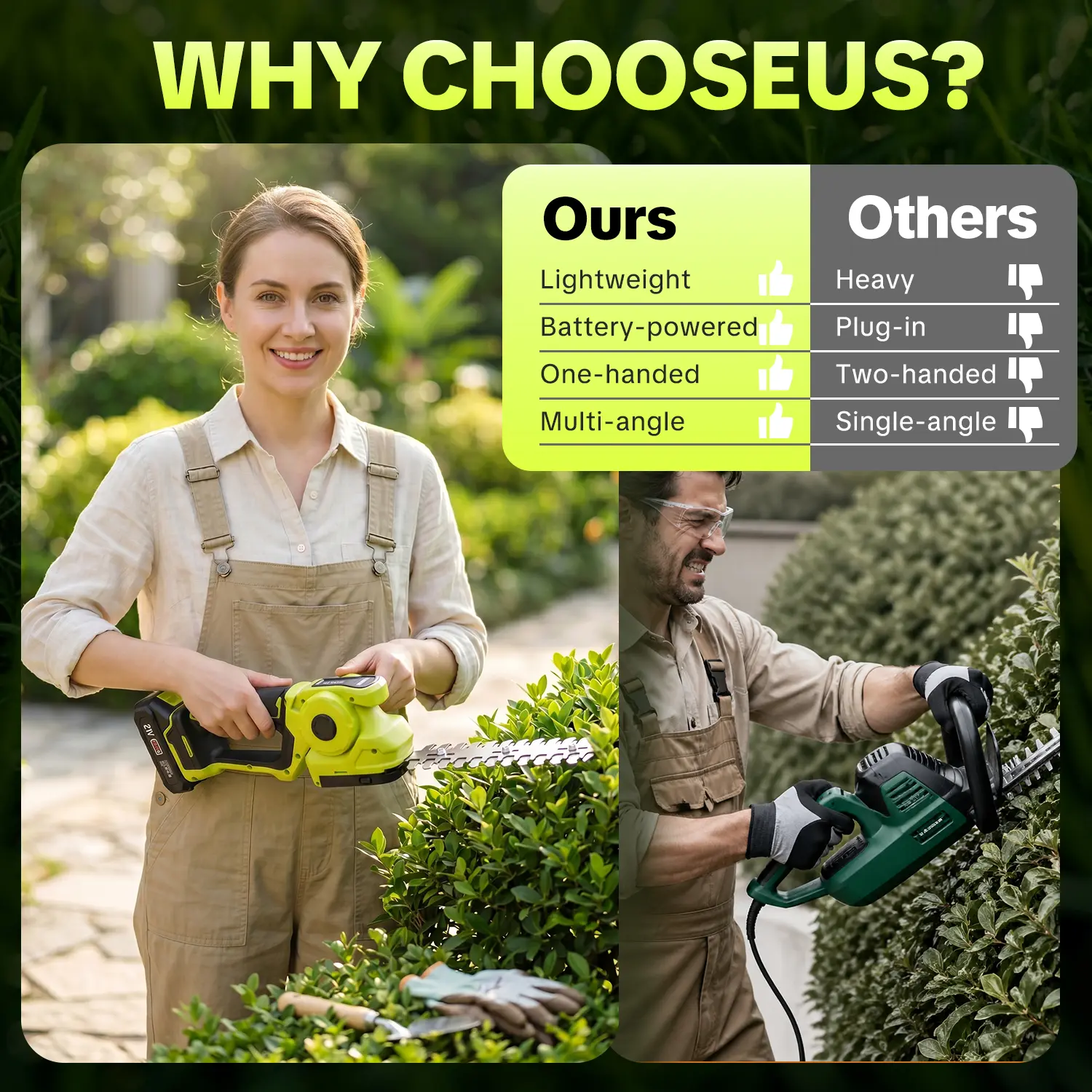 【FathersDayGift】SEESE Cordless 2-in-1 Grass Shear & Shrub Trimmer, Handheld Electric Hedge Trimmer, 2*21V Batteries,Lightweight for Lawn Hedge Garden Yard Maintenance fathersdaygift