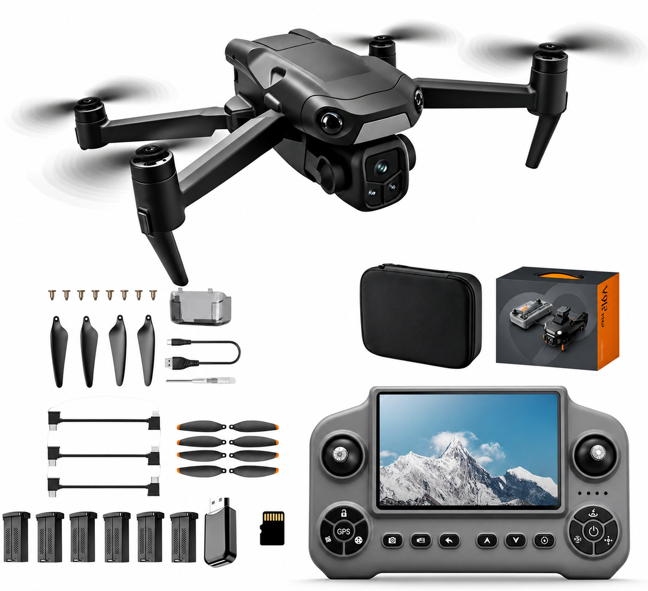 V918 GPS Drone with 8K Camera for Adults, RC Drones with 5 inch HD Screen | 60 Mins Flight Time, 3KM Control Range, 360° Obstacle Avoidance, Auto Return Follow Me, Foldable Quadcopter for Beginner Gift