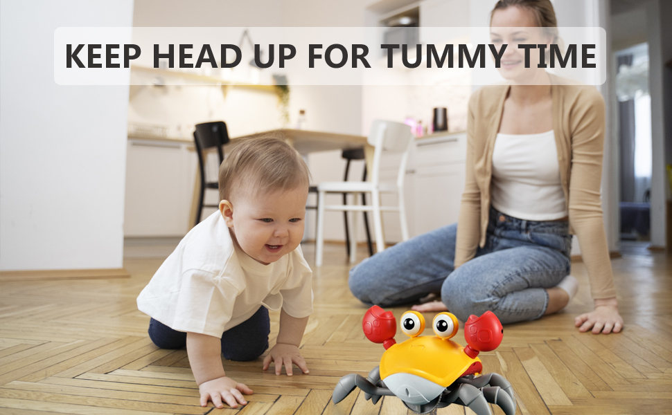 tummy time toy orange crab