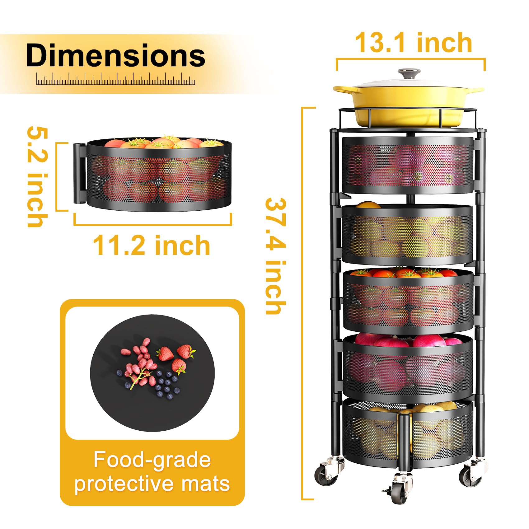 360° Rotating 5-Tier Kitchen Storage Trolley - Space-Saving Rack 🛒✨
