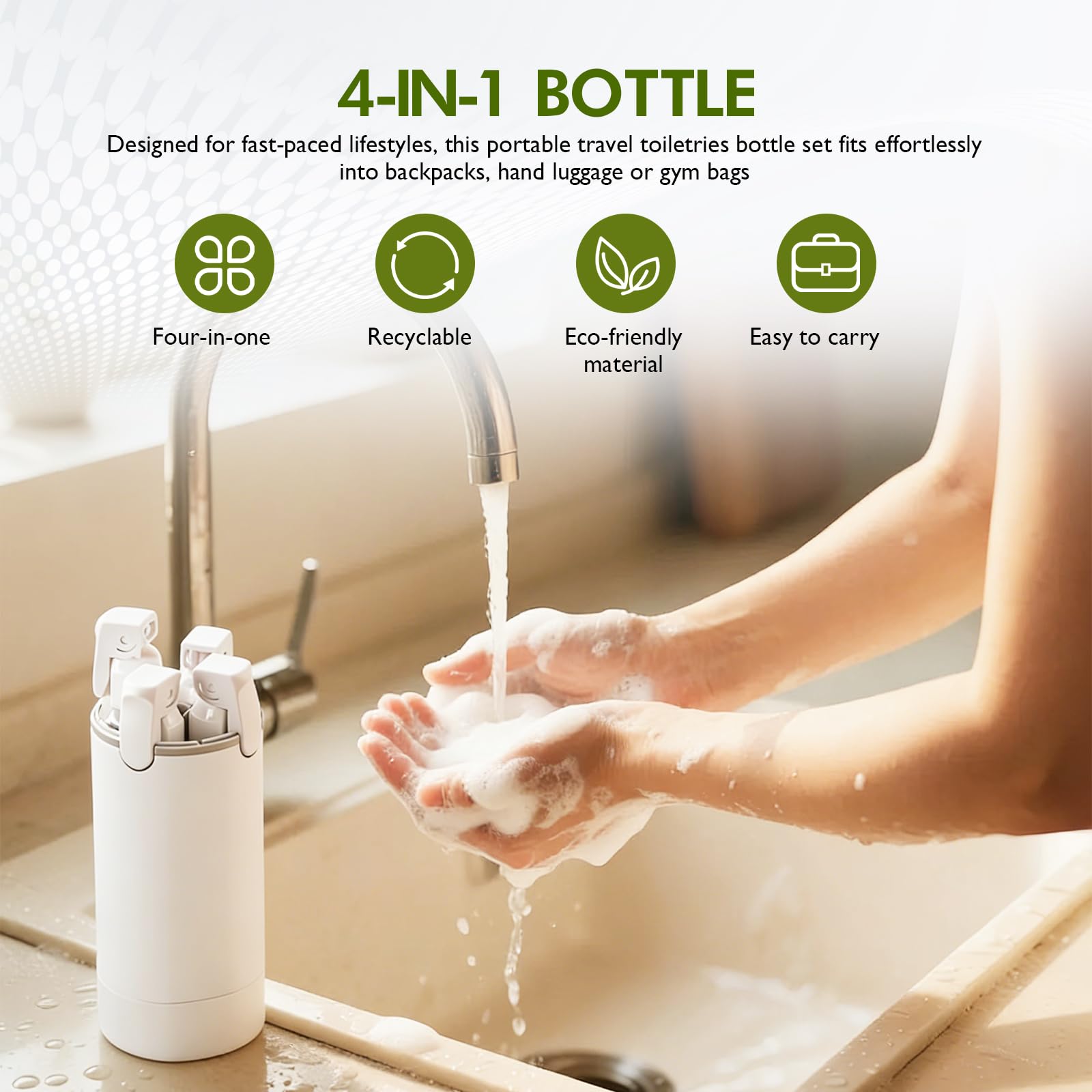 4-in-1 Leak-Proof Travel Dispenser | Compact Refillable Bottle Set ✈️🧴