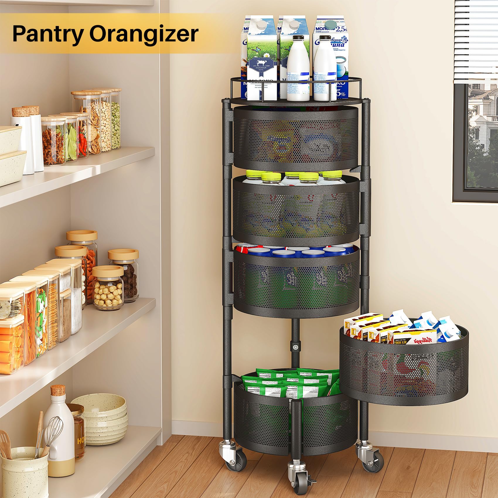 360° Rotating 5-Tier Kitchen Storage Trolley - Space-Saving Rack 🛒✨