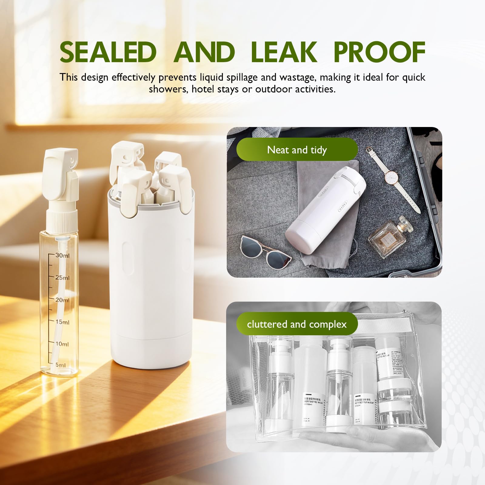 4-in-1 Leak-Proof Travel Dispenser | Compact Refillable Bottle Set ✈️🧴