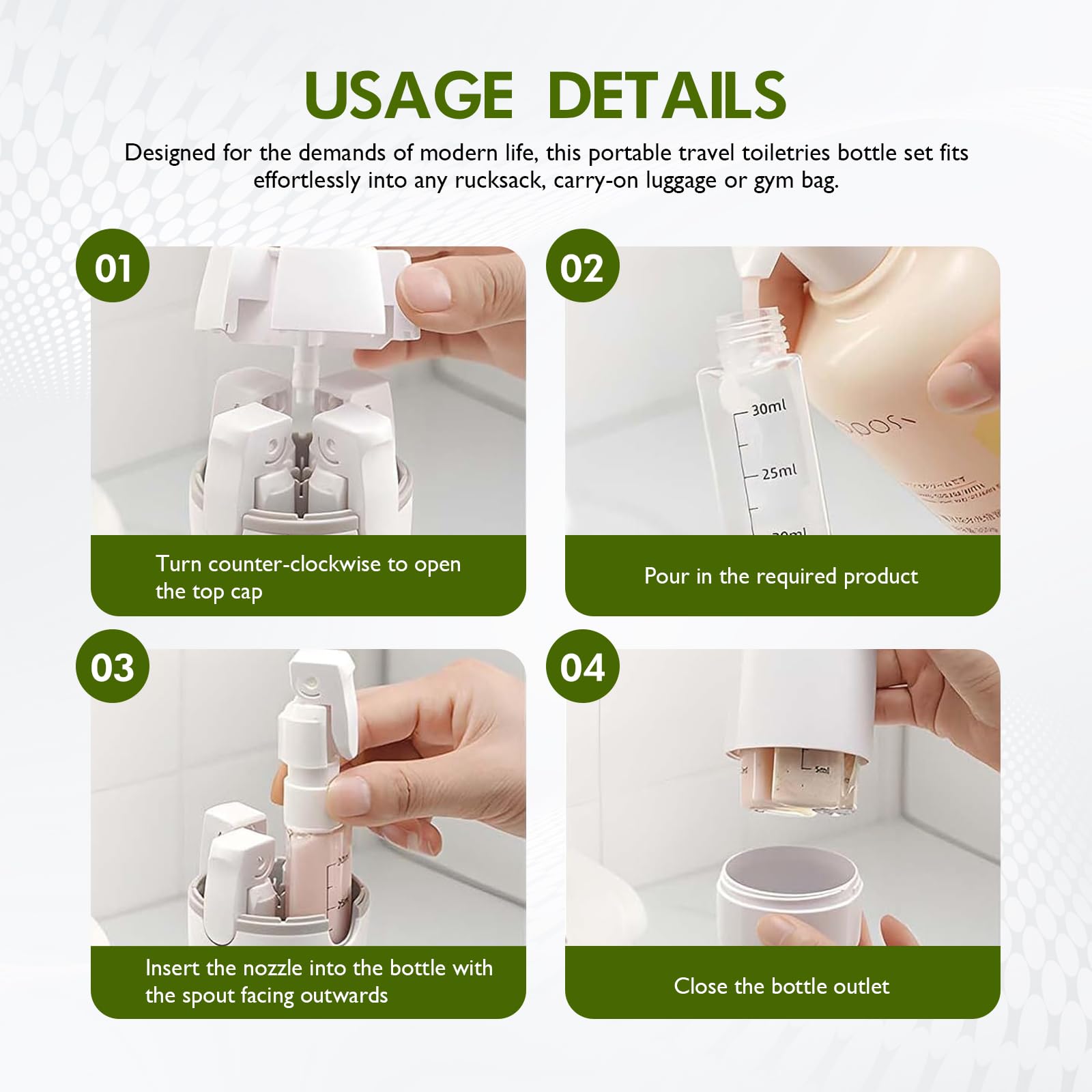 4-in-1 Leak-Proof Travel Dispenser | Compact Refillable Bottle Set ✈️🧴