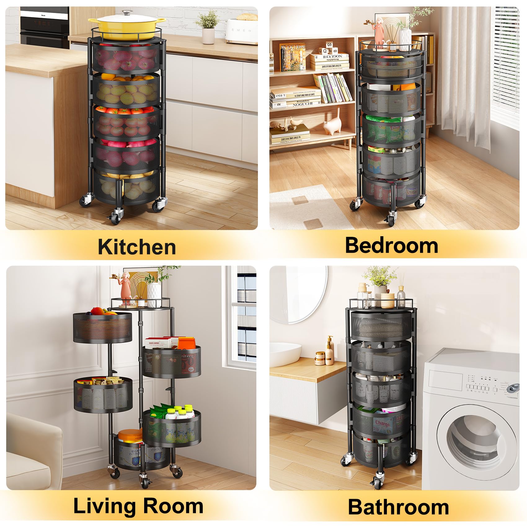 360° Rotating 5-Tier Kitchen Storage Trolley - Space-Saving Rack 🛒✨