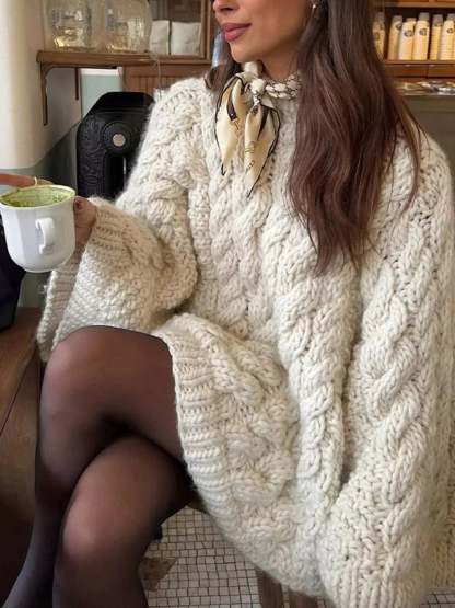 Cable Knit Round Neck Sweater
