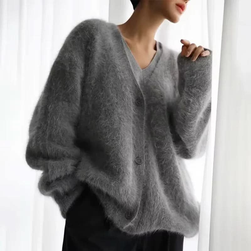 Trendix Solid Knit Cardigan Women Long Sleeve Casual V Neck Oversized 