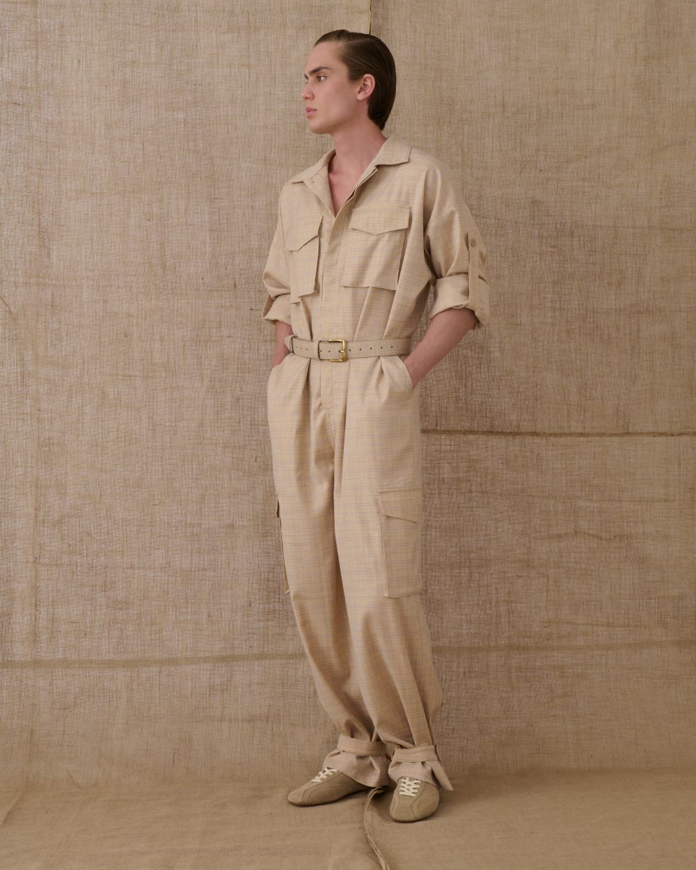 BEIGE CHEQUERED JUMPSUIT