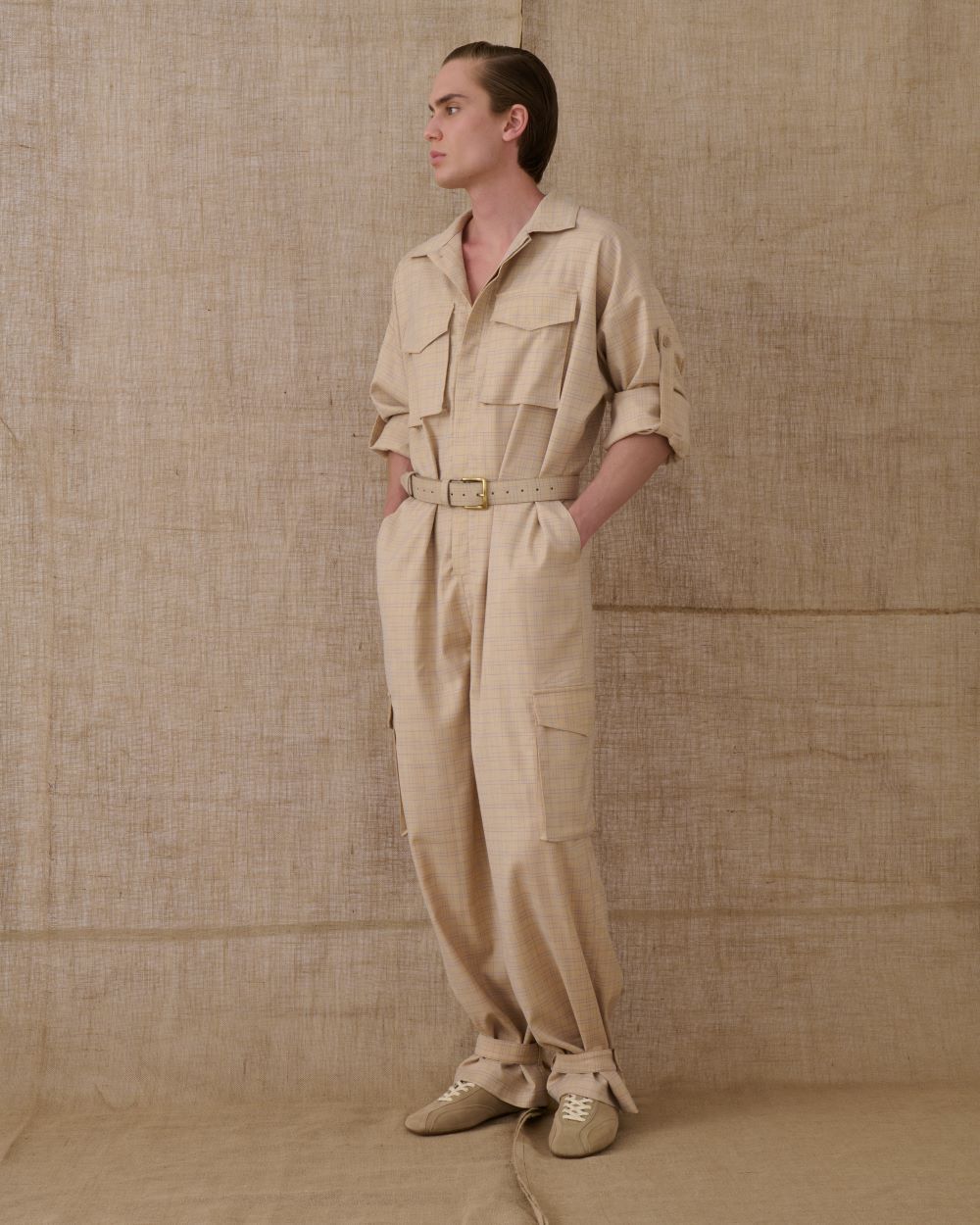 BEIGE CHEQUERED JUMPSUIT