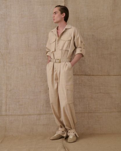 BEIGE CHEQUERED JUMPSUIT