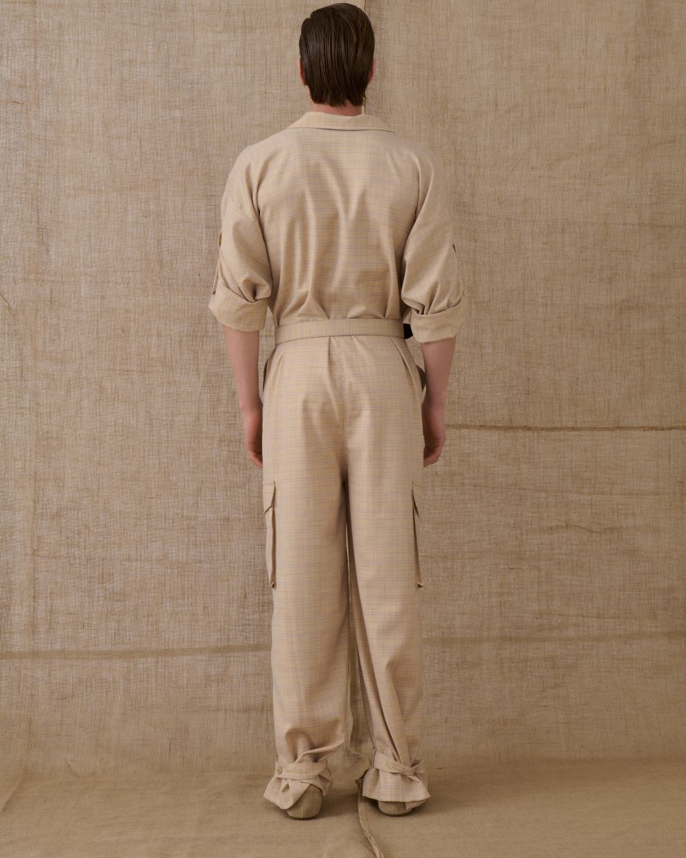 BEIGE CHEQUERED JUMPSUIT
