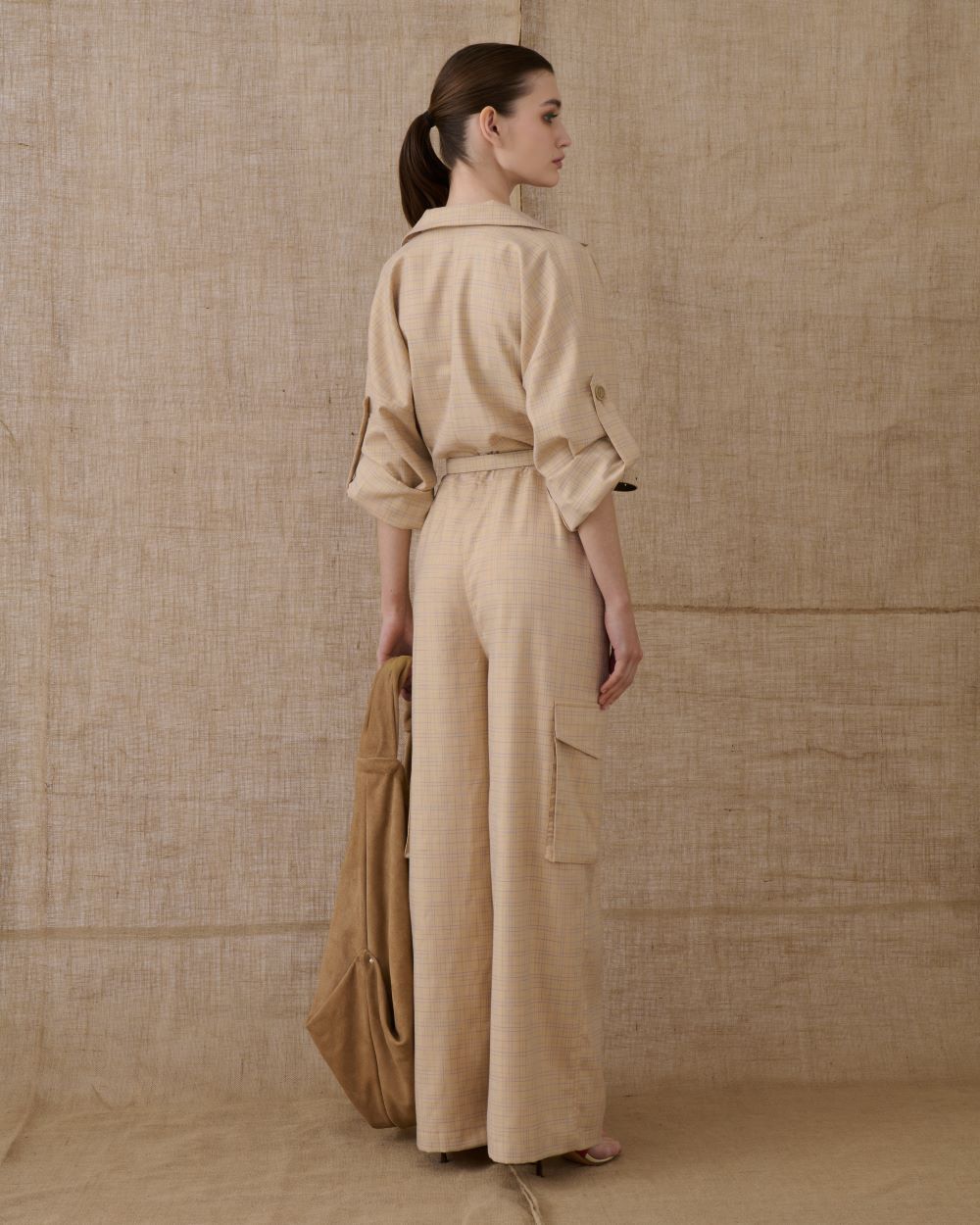 BEIGE CHEQUERED JUMPSUIT