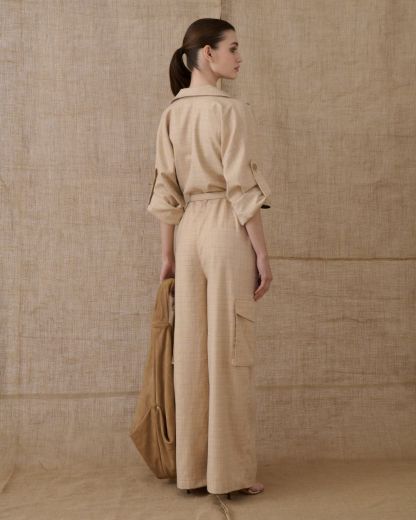 BEIGE CHEQUERED JUMPSUIT