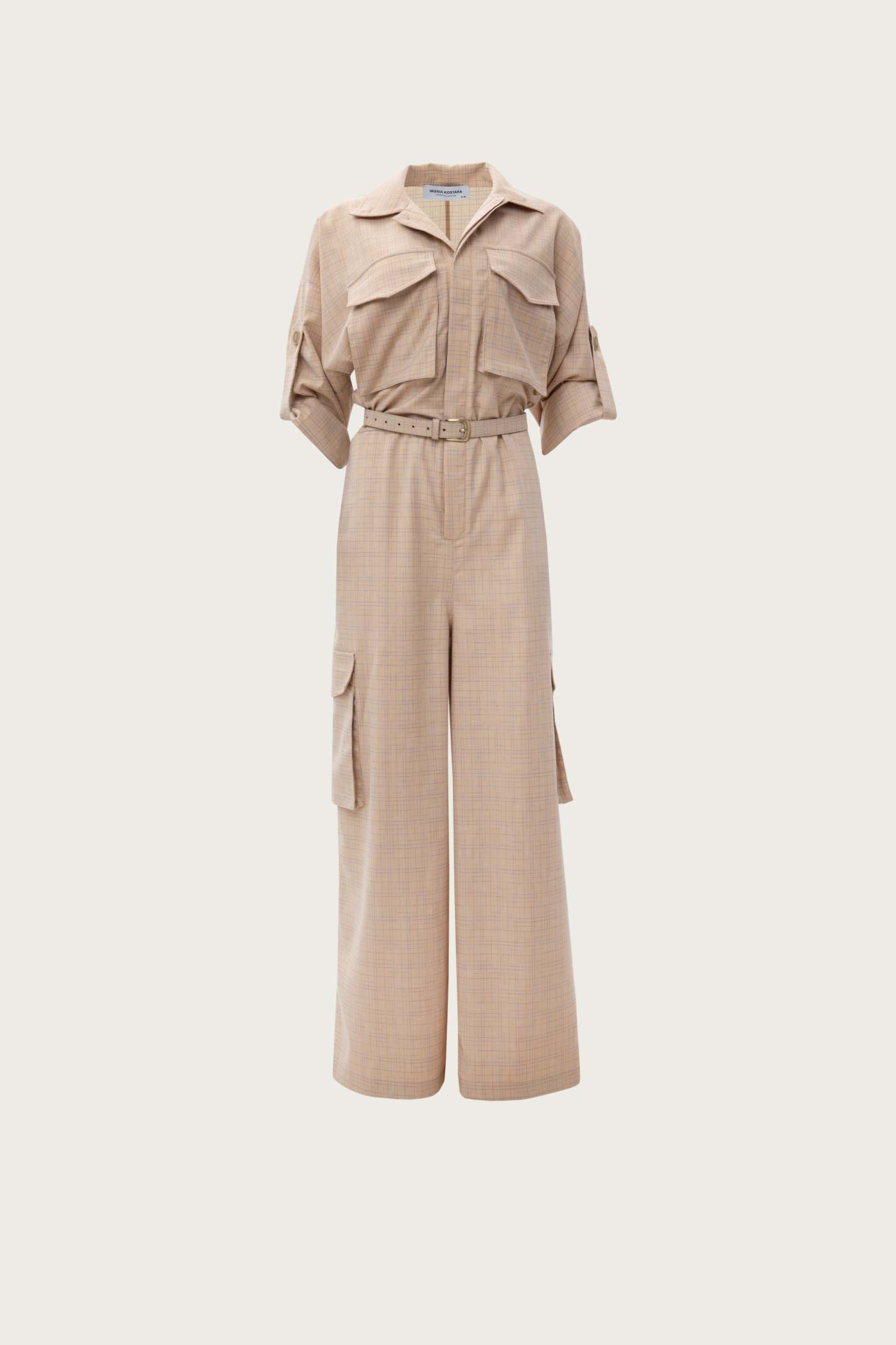 BEIGE CHEQUERED JUMPSUIT