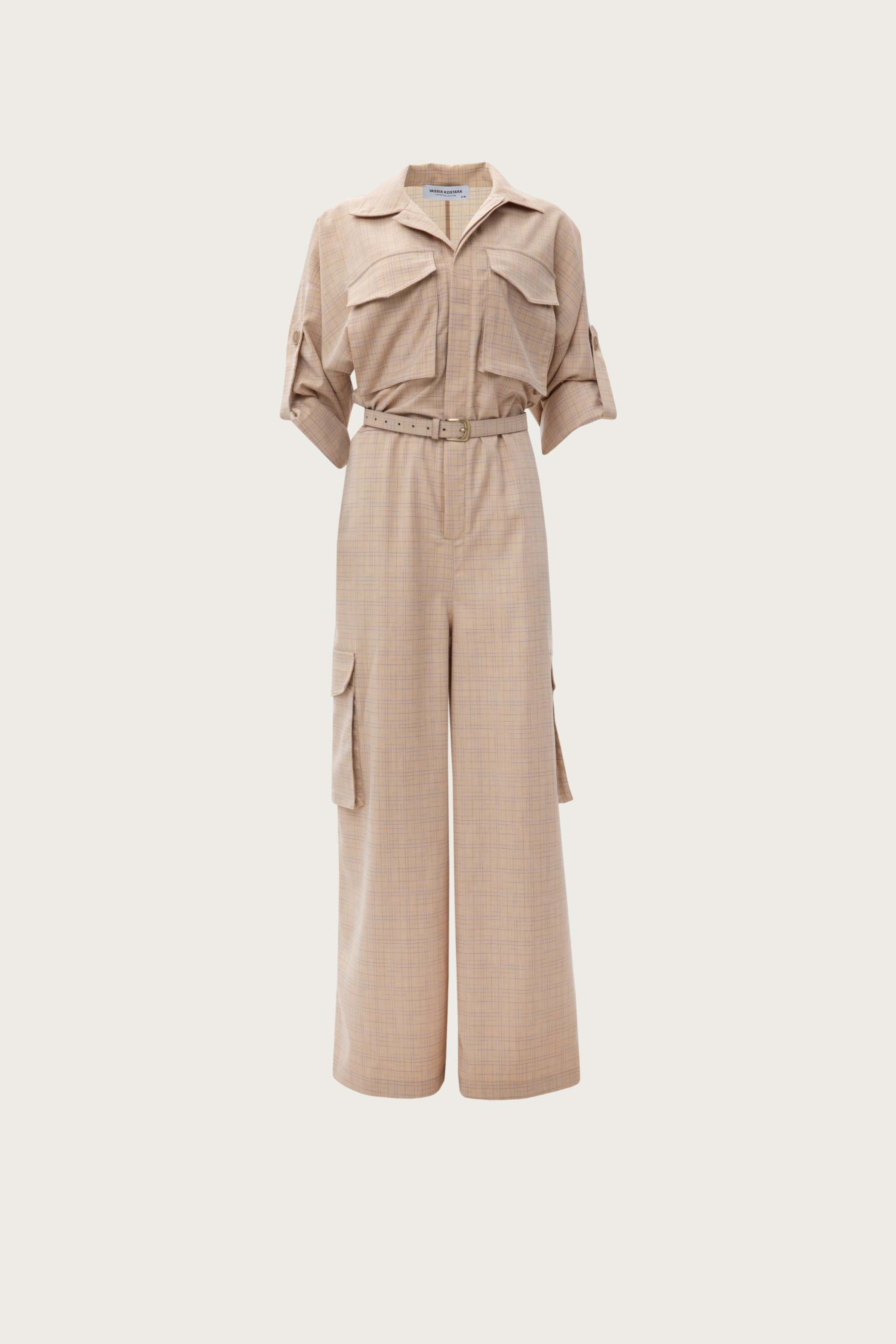 BEIGE CHEQUERED JUMPSUIT
