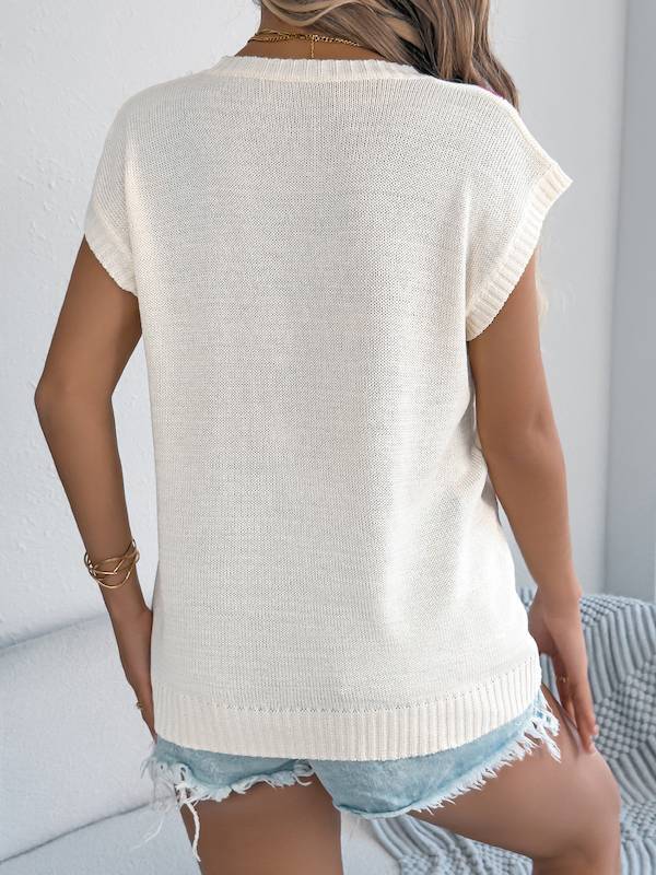 Floral Knit Sleeveless Top & Denim Shorts Spring–Summer Set