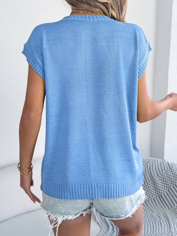 Floral Knit Sleeveless Top & Denim Shorts Spring–Summer Set