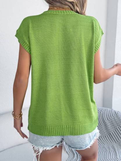 Floral Knit Sleeveless Top & Denim Shorts Spring–Summer Set