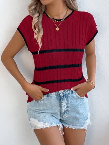 Striped Knit Sleeveless Top & Denim Shorts Spring–Summer Set
