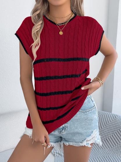 Striped Knit Sleeveless Top & Denim Shorts Spring–Summer Set