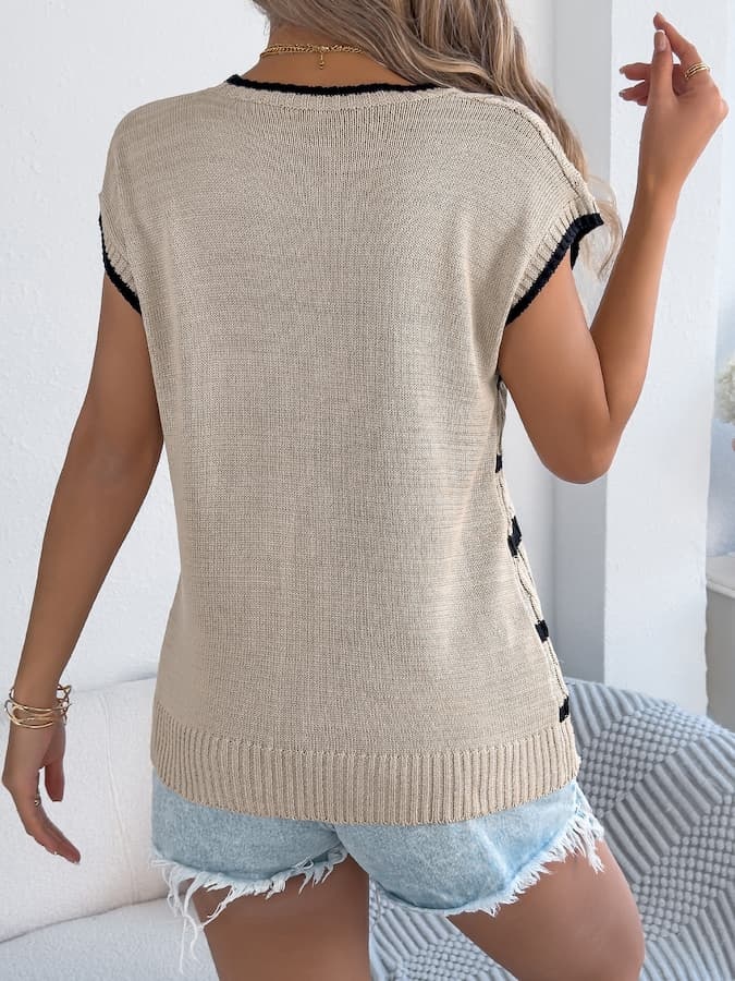Striped Knit Sleeveless Top & Denim Shorts Spring–Summer Set