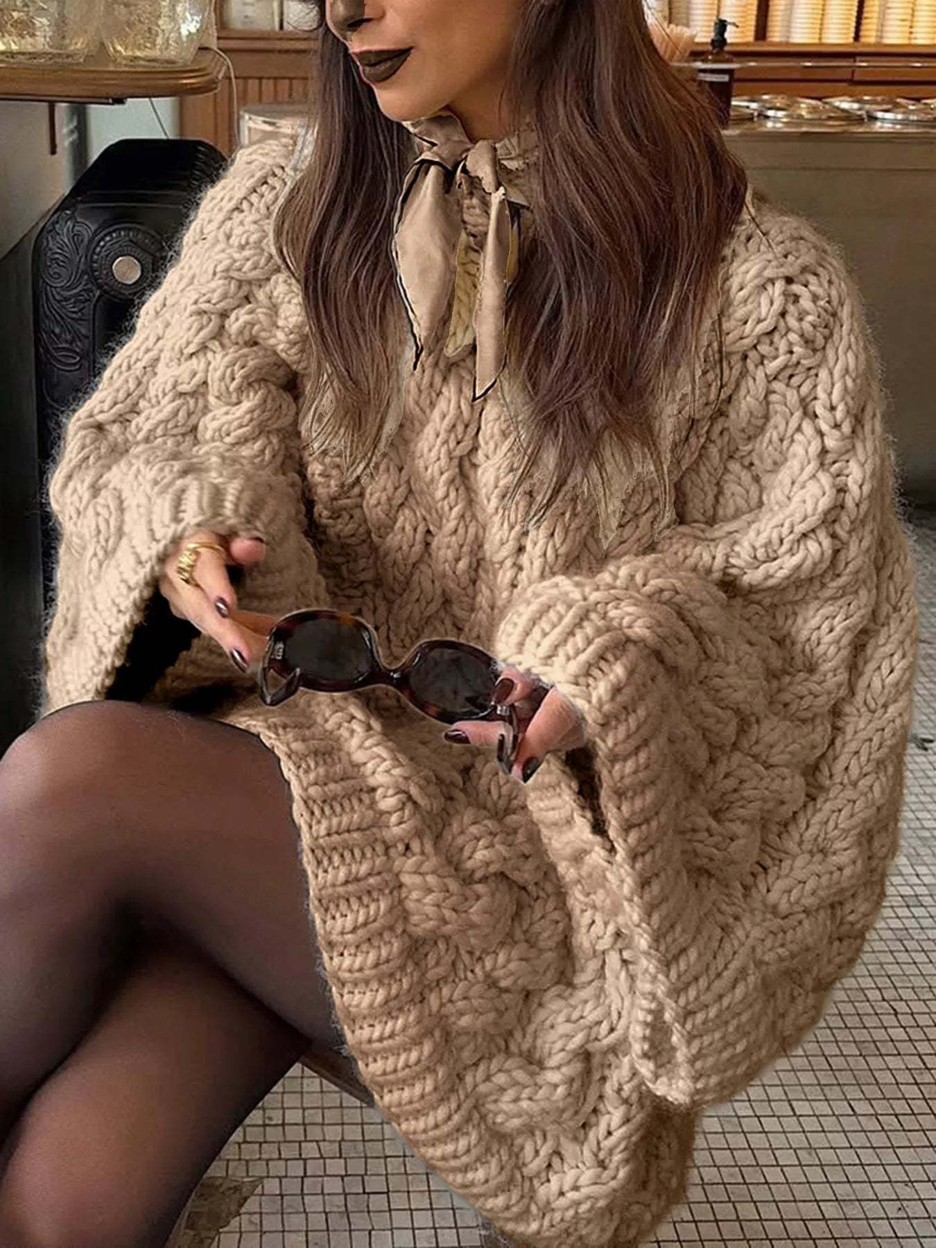 Cable Knit Round Neck Sweater