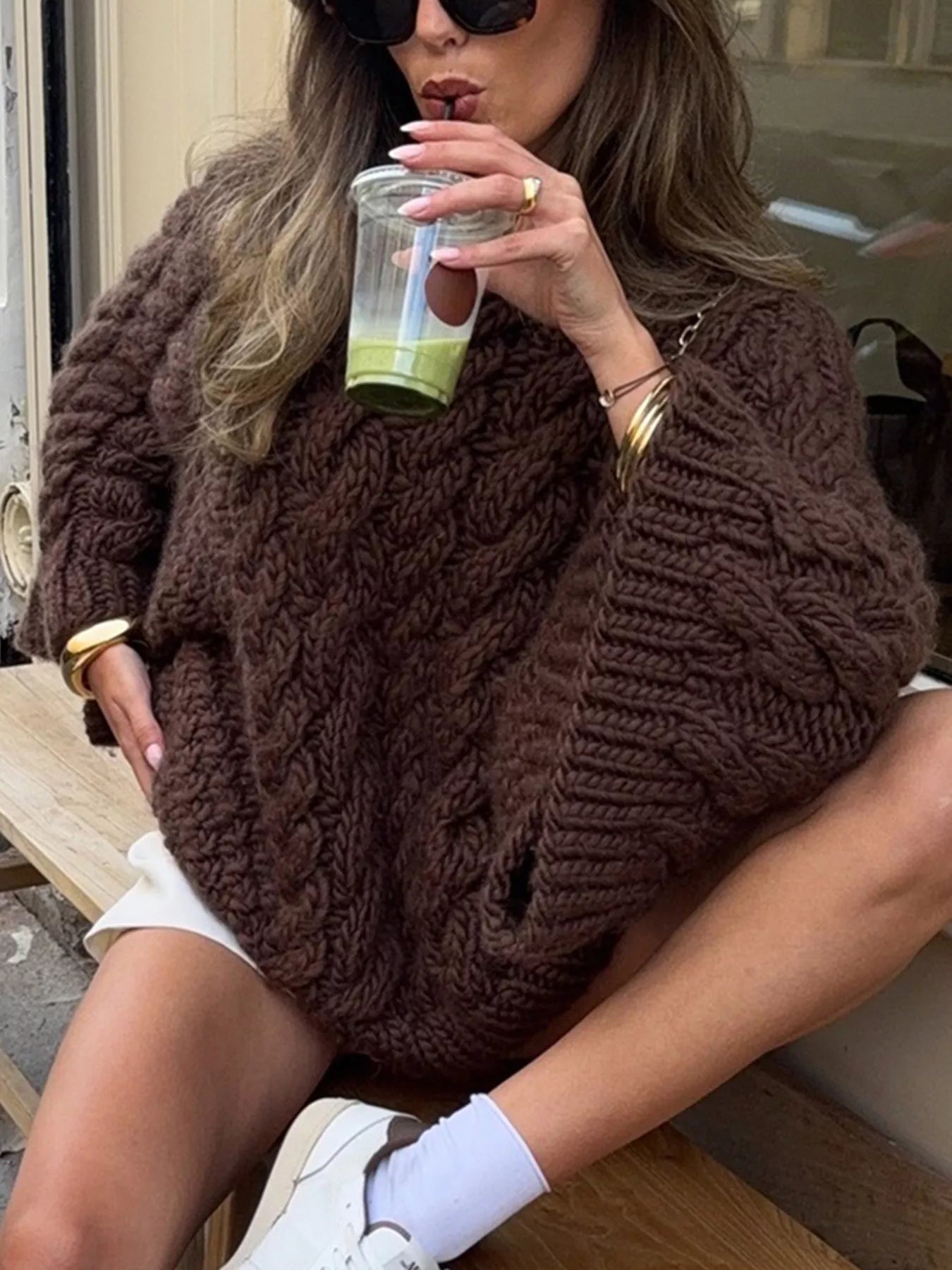 Cable Knit Round Neck Sweater