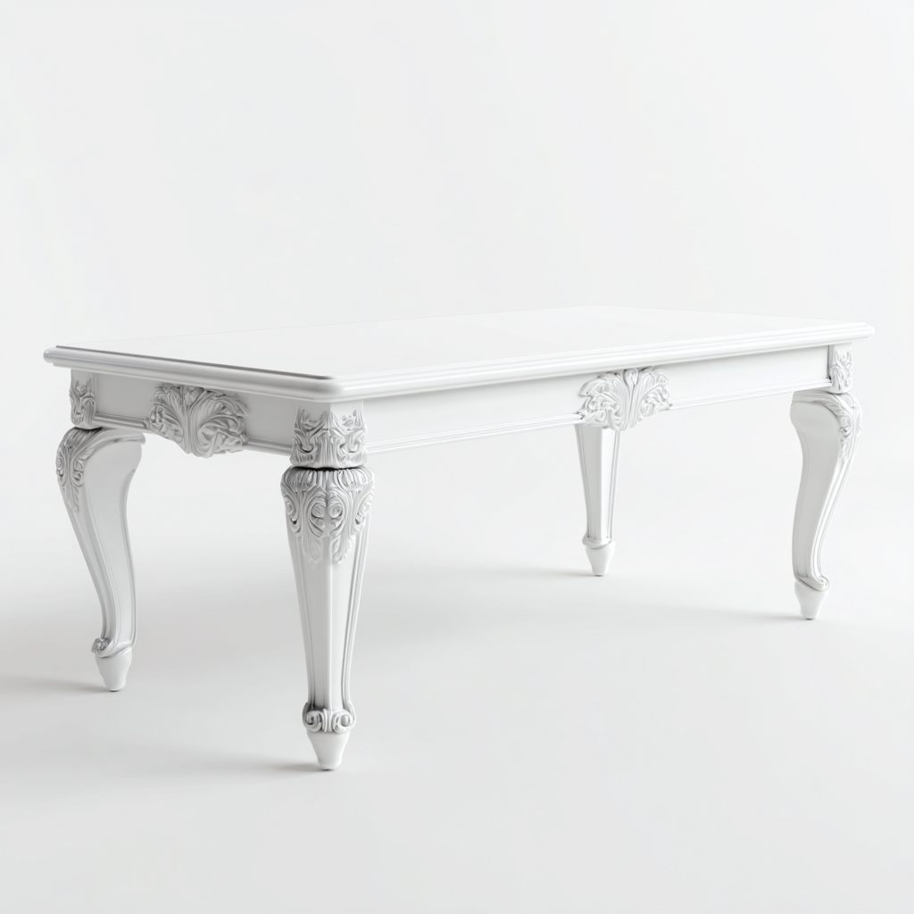 Table basse en bois sculpté 125x70x48 cm - blanc - adaptée au salon - style classique-Designena