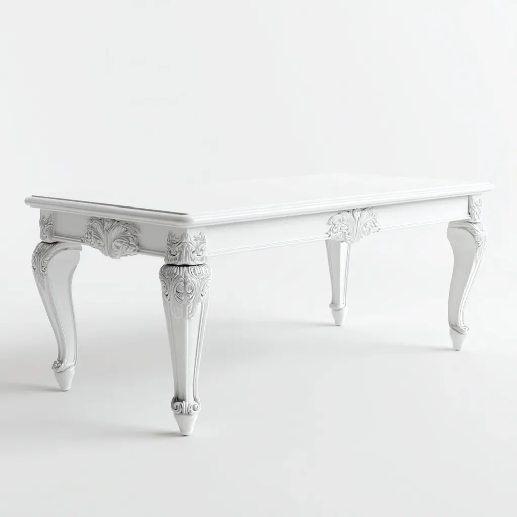 Table basse en bois sculpté 125x70x48 cm - blanc - adaptée au salon - style classique-Designena