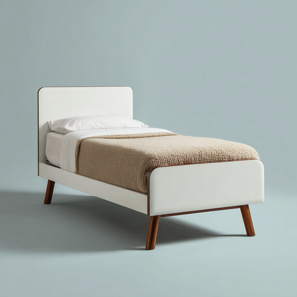 Lit simple en bois 200x100x85 cm - blanc - noyer - style moderne - adapté à la chambre-Designena